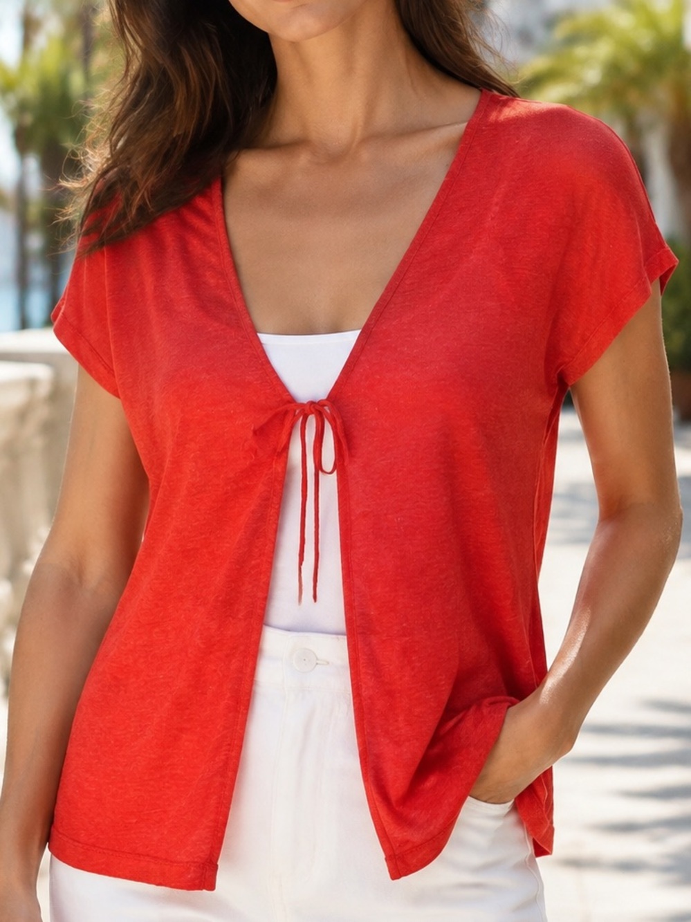 Sigrid Olsen 100% Linen Tie Front Cardigan M